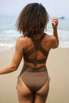 Carmin High Waisted Bottoms | Mocha Modest Tie Swimsuit