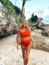 Remi One Shoulder Bikini Top | Scarlet Ribbed with Support Band