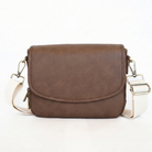 Brown leather crossbody bag on a white background